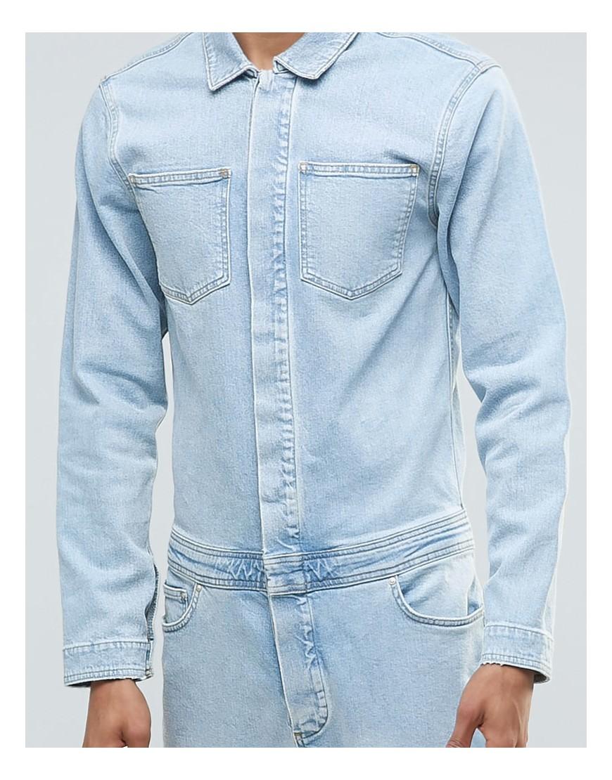 Lyst Asos Denim Boiler Suit In Light Blue in Blue for Men