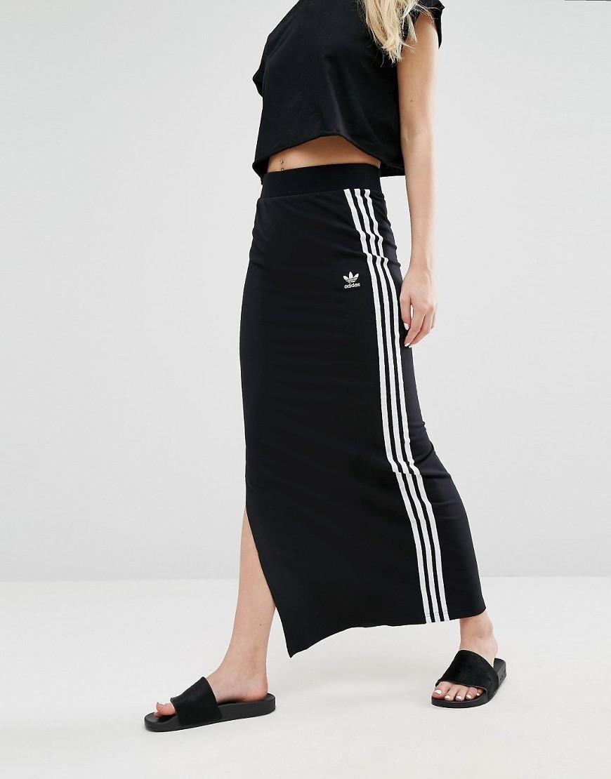 Lyst - Adidas originals Maxi Skirt With 3 Stripes in Black