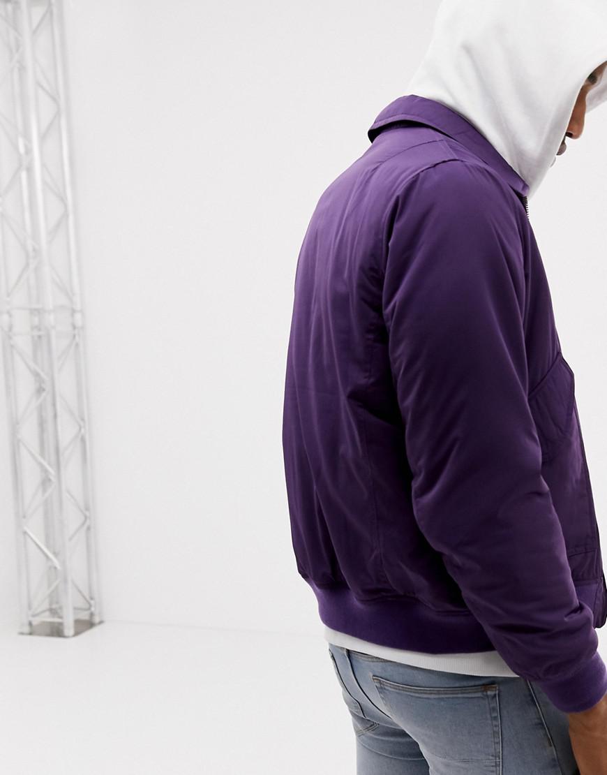 ASOS Synthetic Bomber Jacket In Purple for Men - Lyst