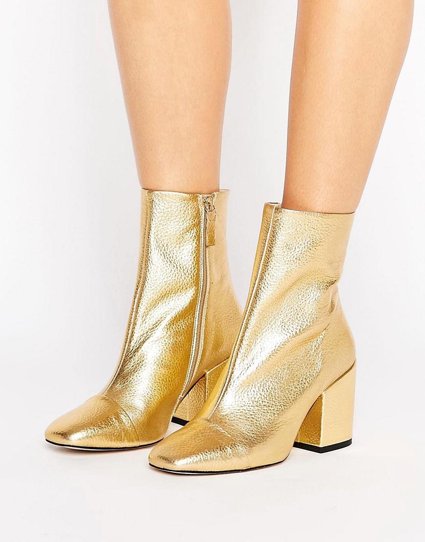 Mango Gold Leather Ankle Boot In Metallic Lyst   929607 Gold 53aa6bee  