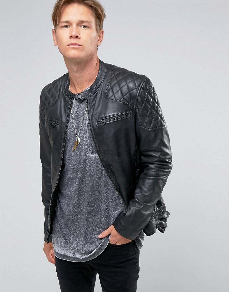 Goosecraft Leather Biker Jacket Quilt Shoulder In Black Gallery
