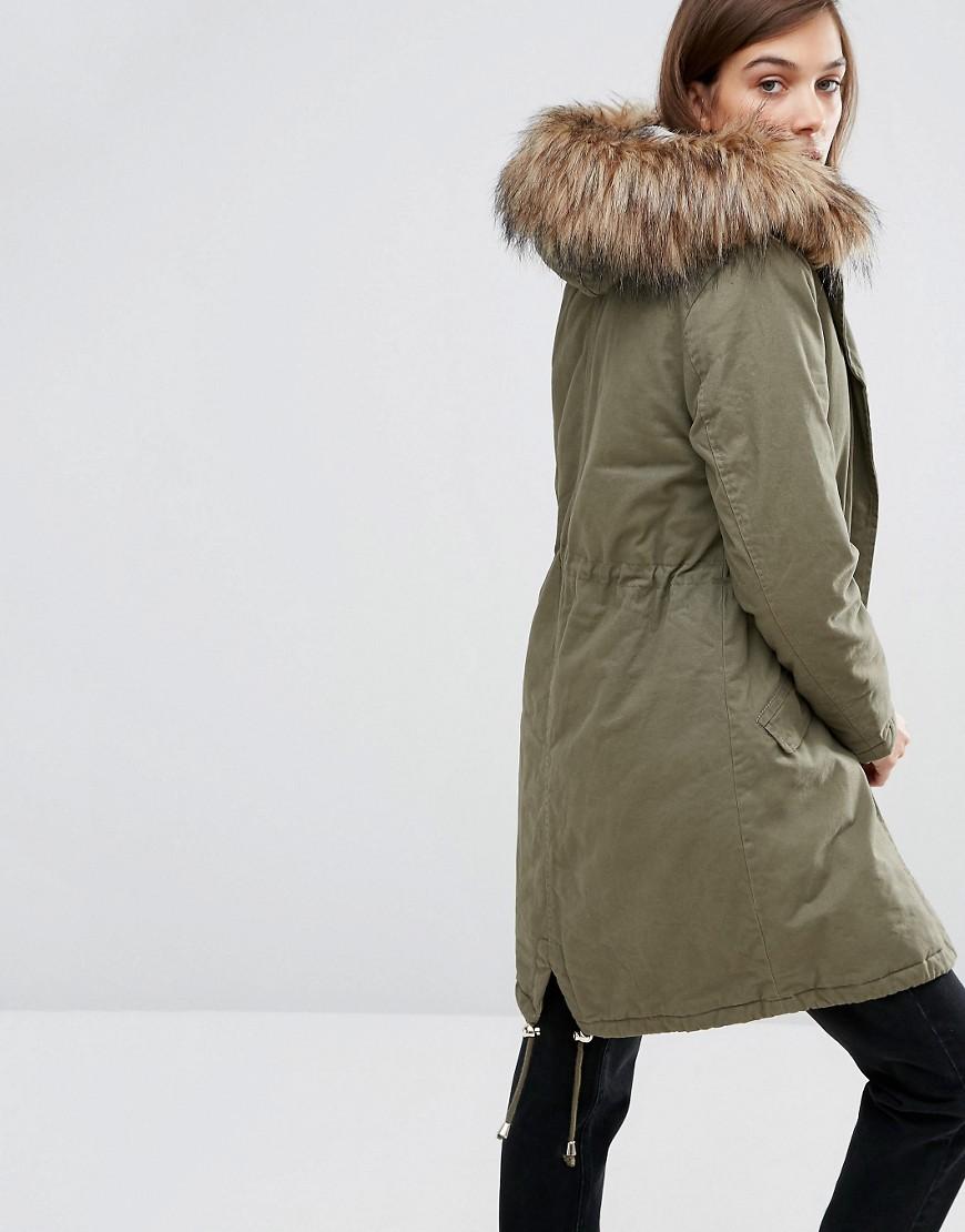 Lyst New look Big Faux Fur Parka Coat in Green