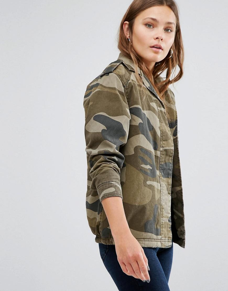 Lyst - New Look Borg Lined Camo Jacket in Green