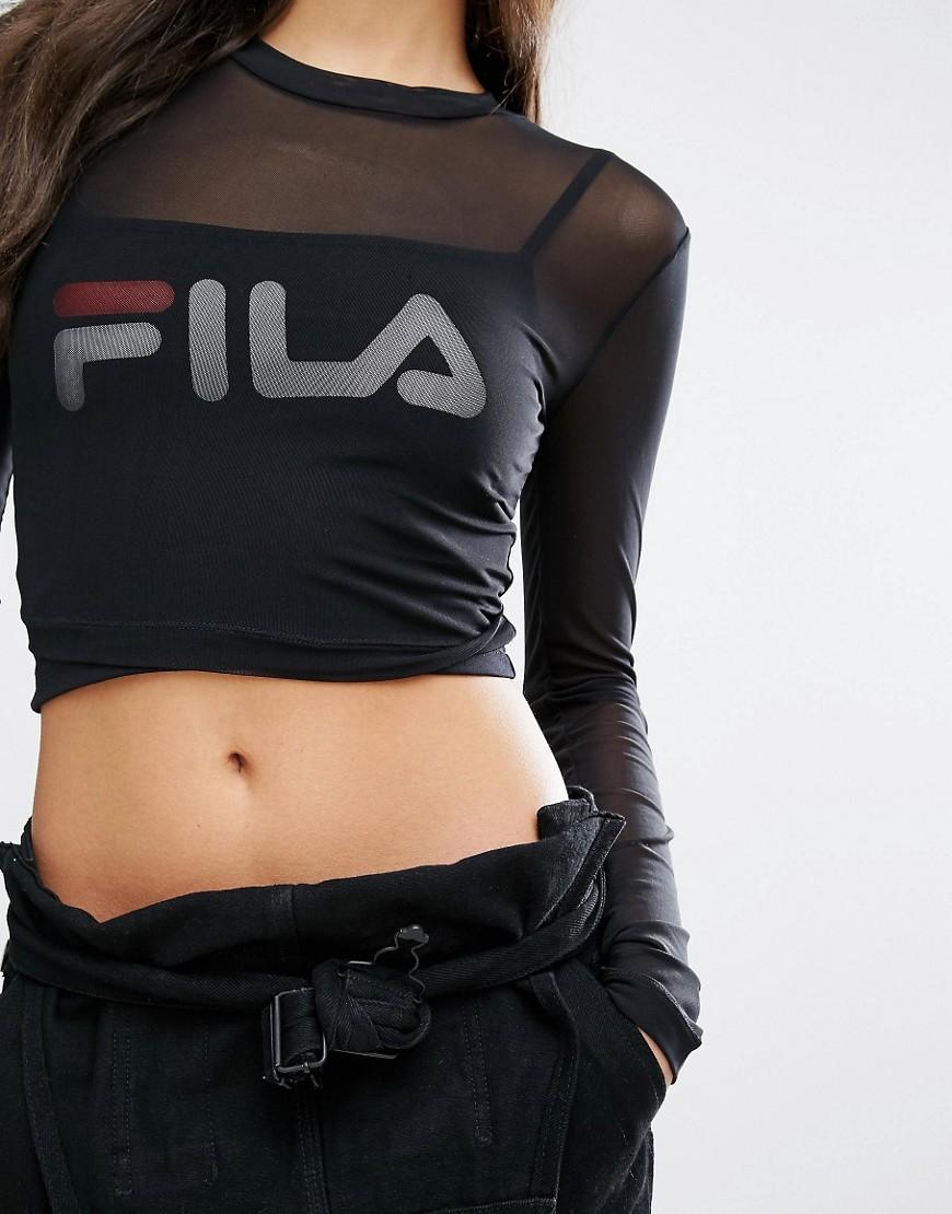 Lyst - Fila Double Layer Mesh Crop Top With Logo Print in ...