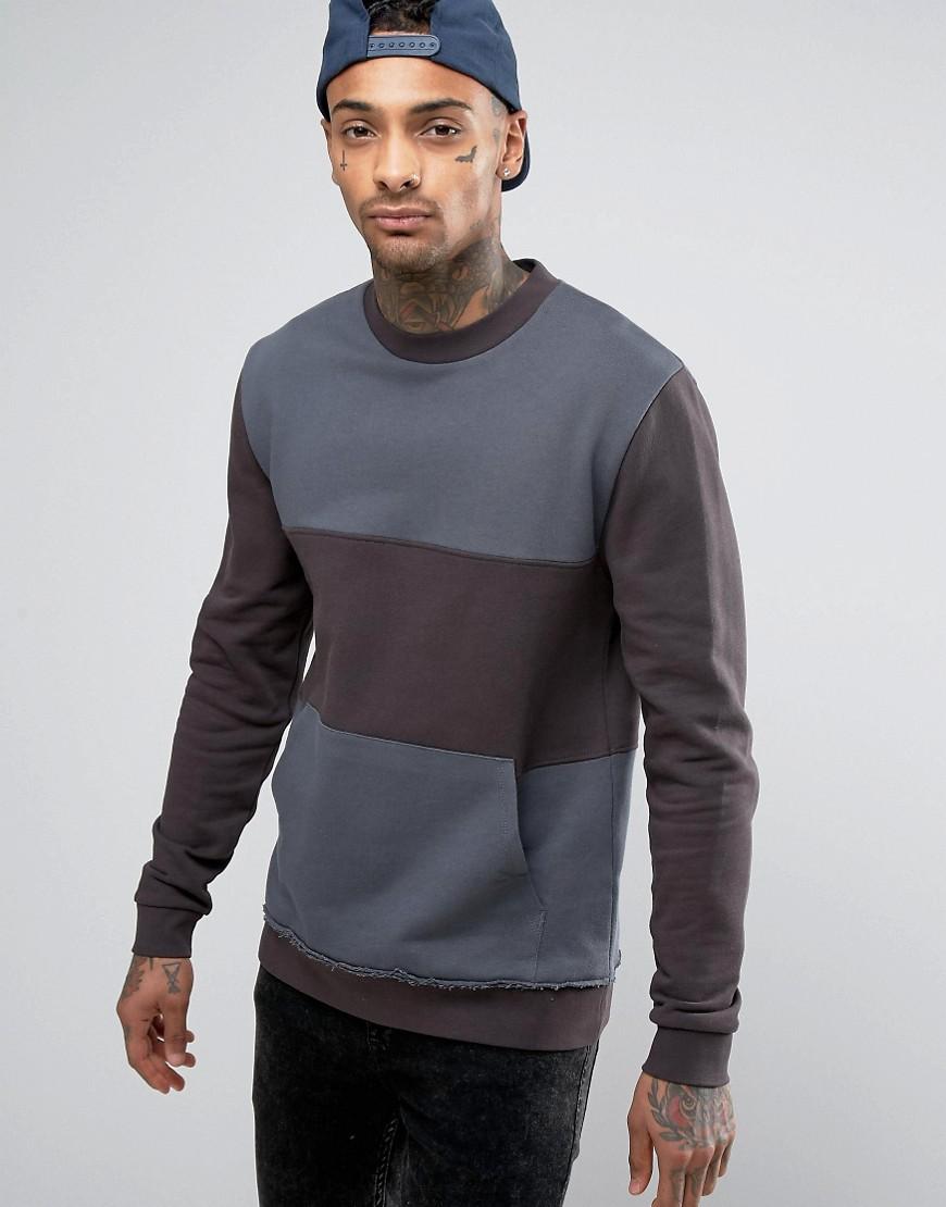Asos Sweatshirt With Cut & Sew Panels in Black for Men | Lyst