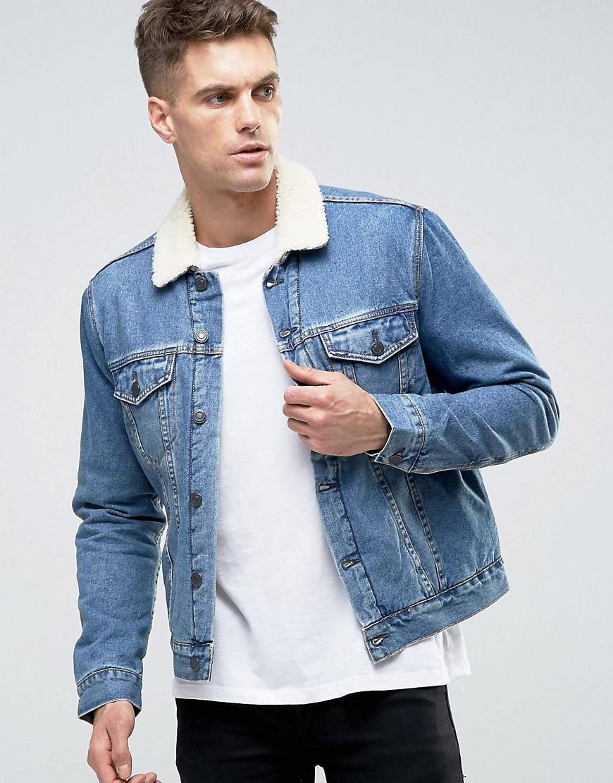 Lyst New Look Denim Jacket In Mid Wash Blue With Fleece Lining Gallery