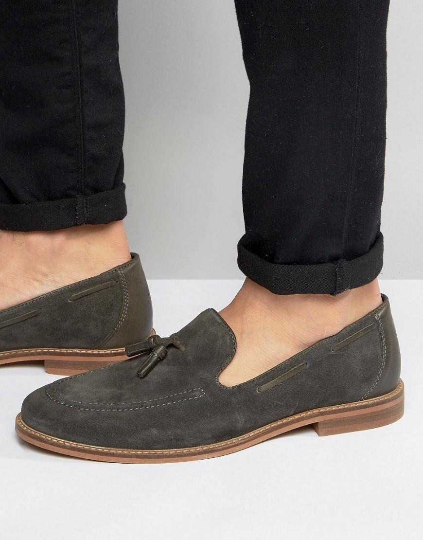 Asos Tassel Loafers In Gray Suede With Natural Sole in Gray for Men | Lyst