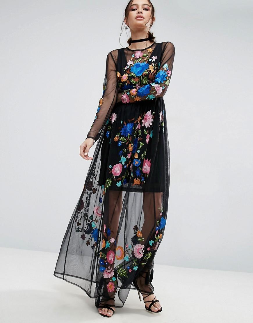  Asos  Premium Maxi Dress  In Pretty Embroidered  Mesh in 
