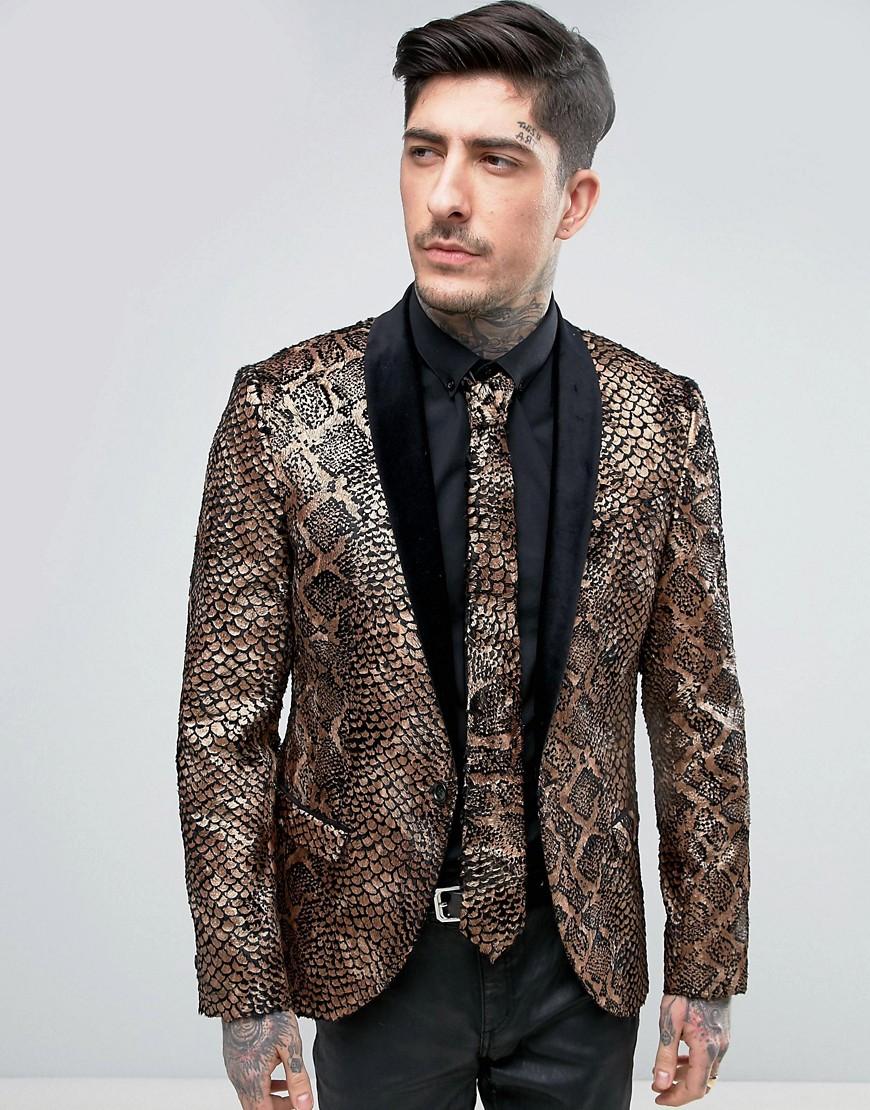 Lyst Noose And Monkey Super Skinny Snakeskin Velvet Blazer in