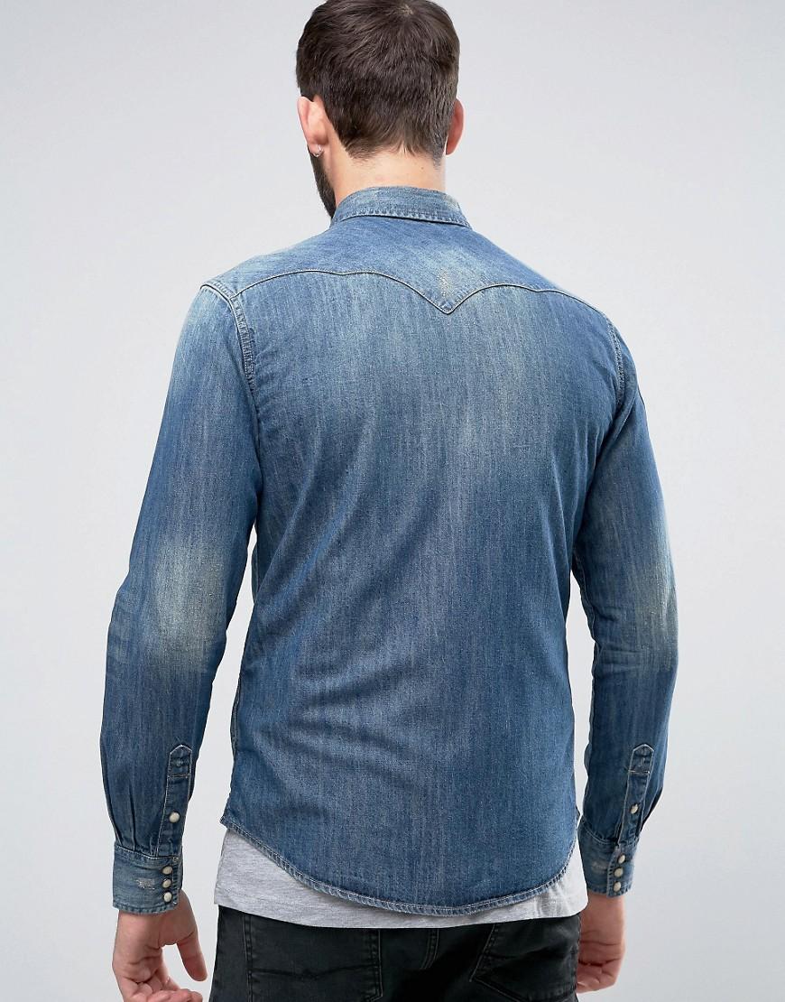 wrangler blue denim shirt