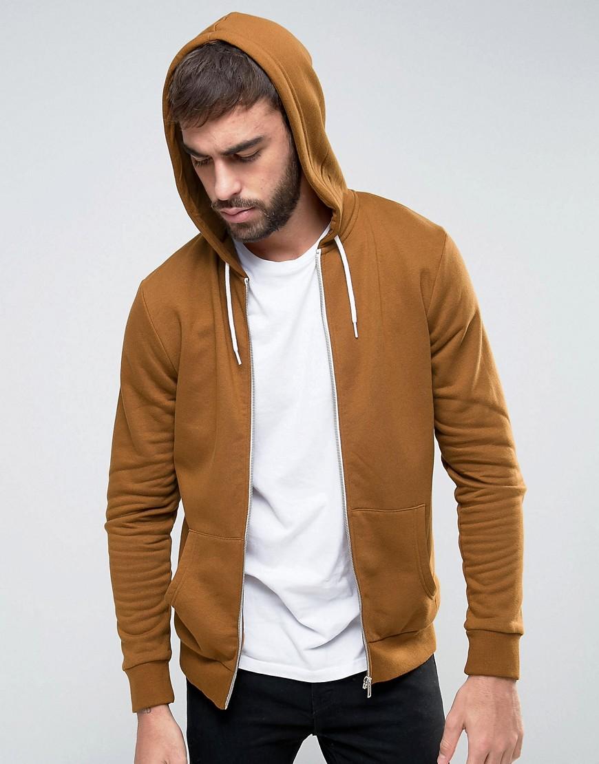 New Look Zip Through Hoodie In Tan in Brown for Men - Lyst