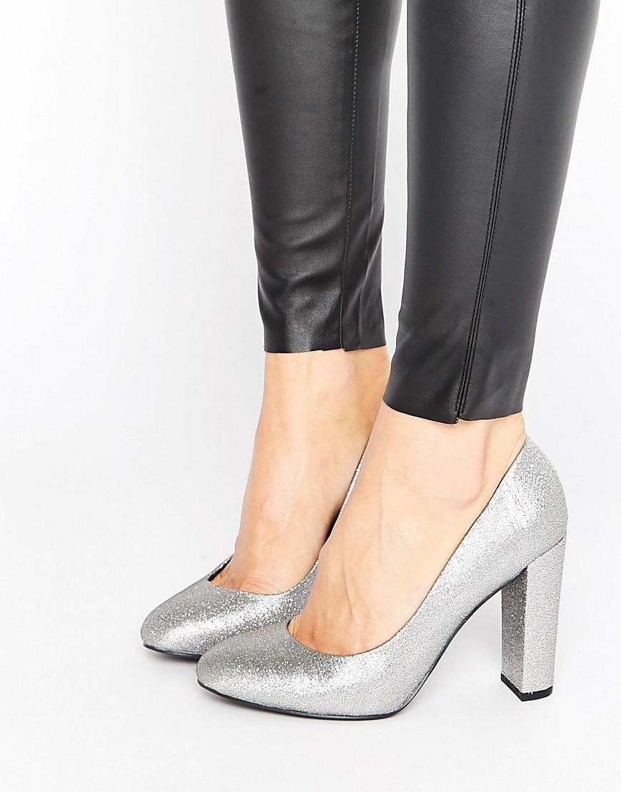 New look Wide Fit Sharona Glitter Block Heel in Metallic ...