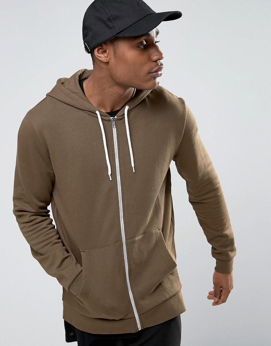 Lyst - Asos Zip Up Hoodie In Khaki in Green for Men