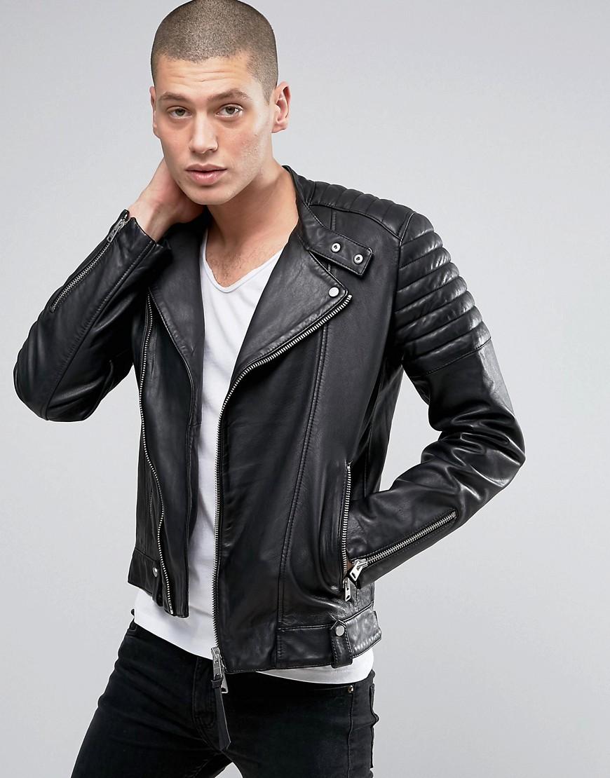 Lyst - Allsaints Leather Biker Jacket in Black for Men