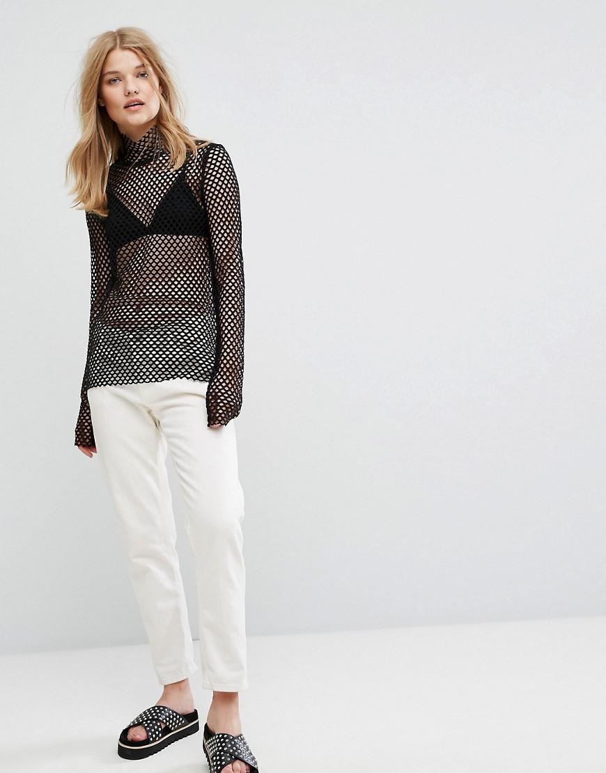 Lyst - Weekday Mesh Fishnet Top in Black