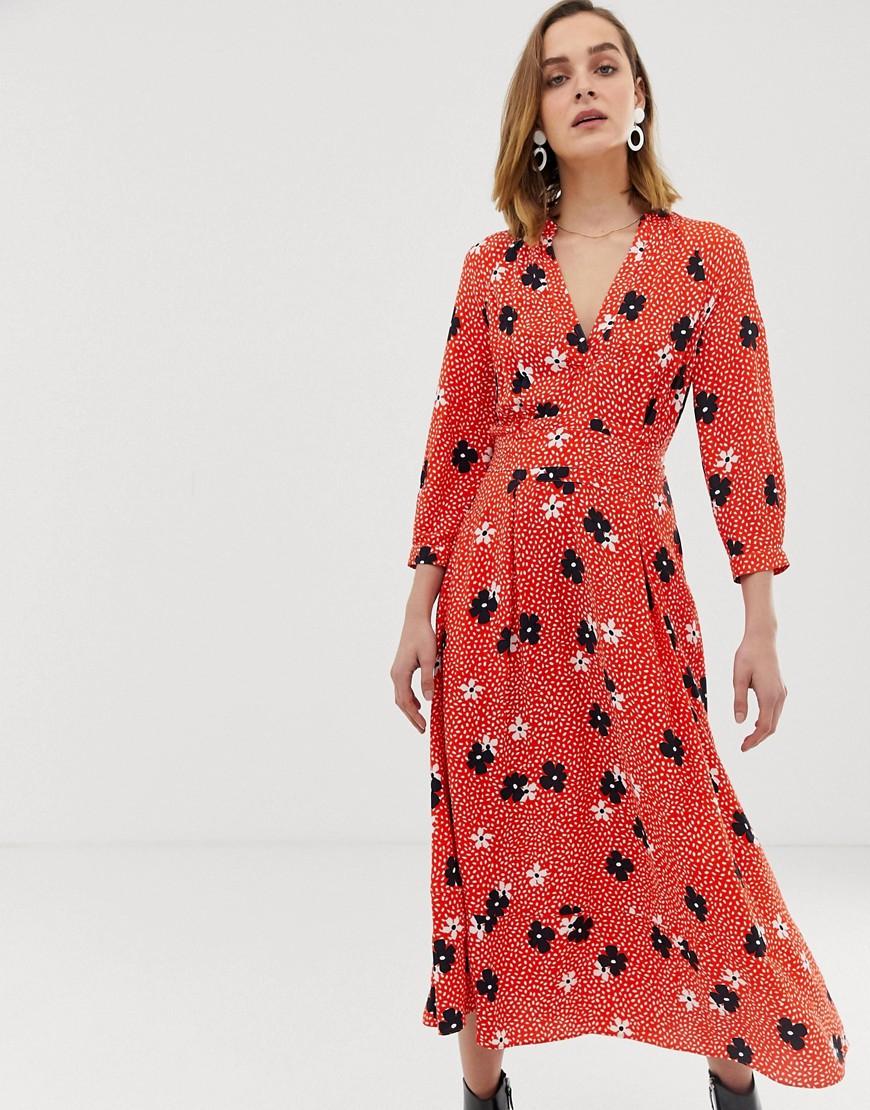 Lyst - Whistles Confetti Floral Print Midi Dress in Red