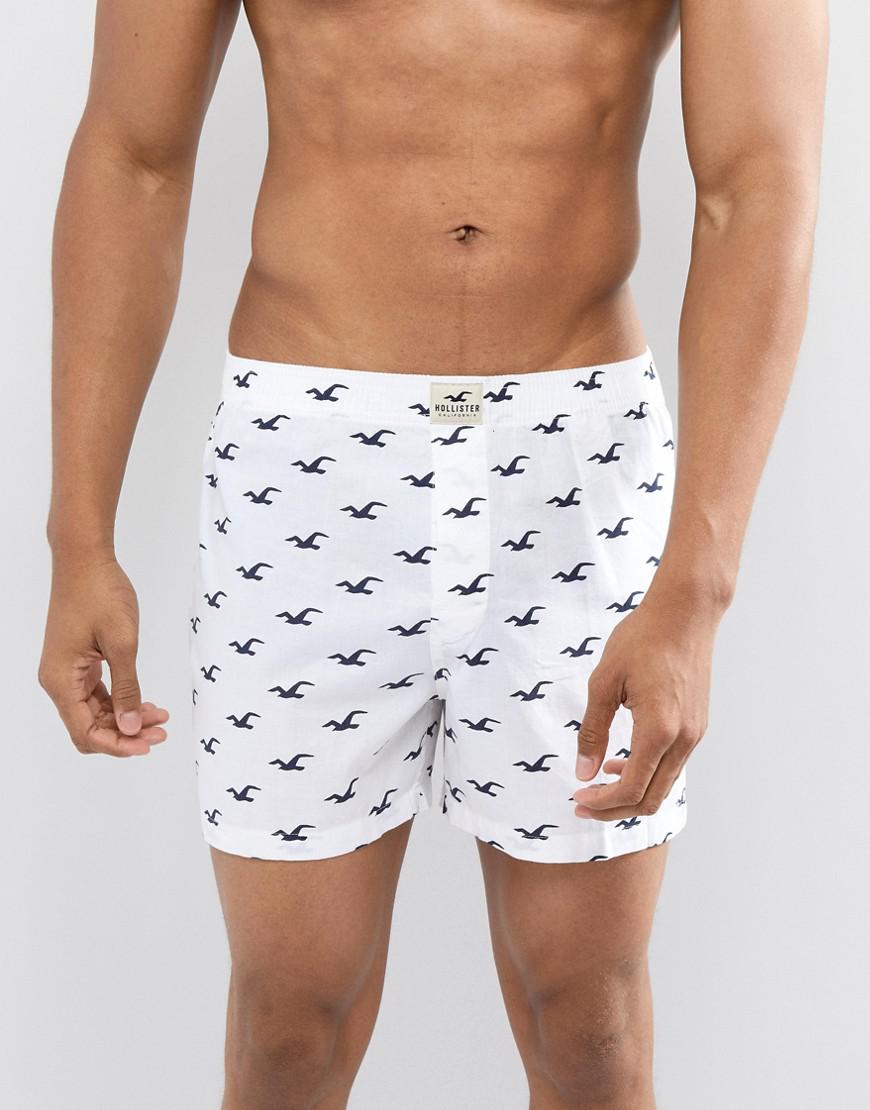 Hollister Woven Boxers All Over Print In White/navy Gulls in White for