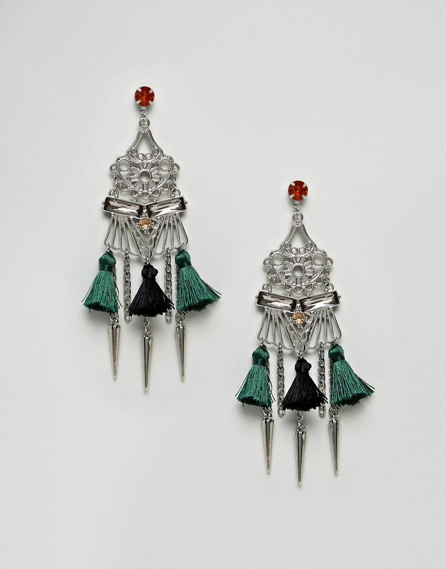 Lyst Asos Design Statement Cut Out Pom Chandelier Earrings Asos Women S Design Statement Cut Out Pom Chandelier Earrings