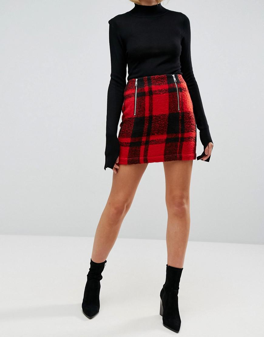 Lyst - ASOS Tartan Check Mini Skirt With Double Zip Detail in Red