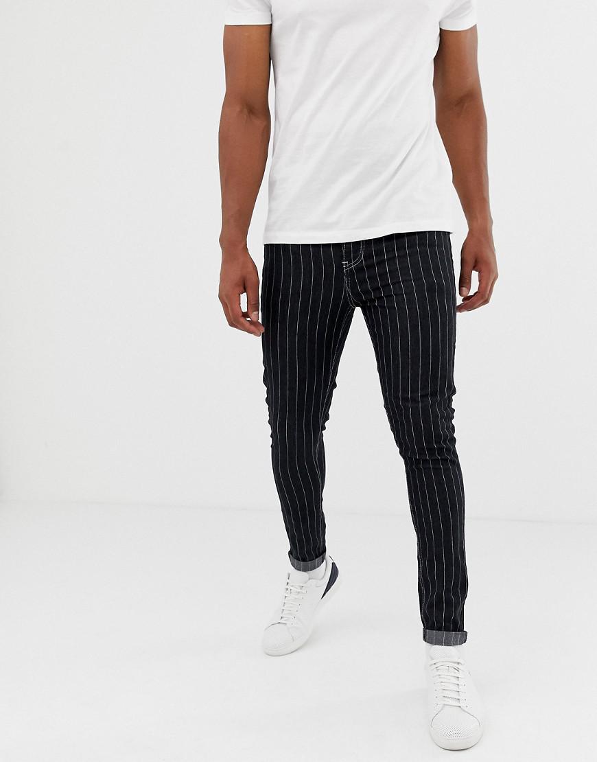 Lyst - BoohooMAN Super Skinny Pinstripe Denim Jeans In Washed Black in ...