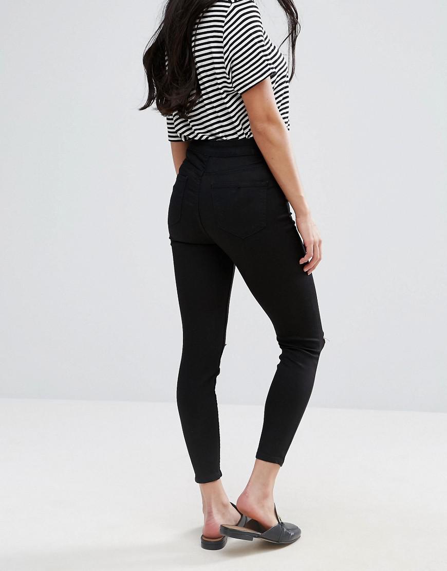 Lyst - New Look High Waisted Knee Rip Skinny Jeans in Black