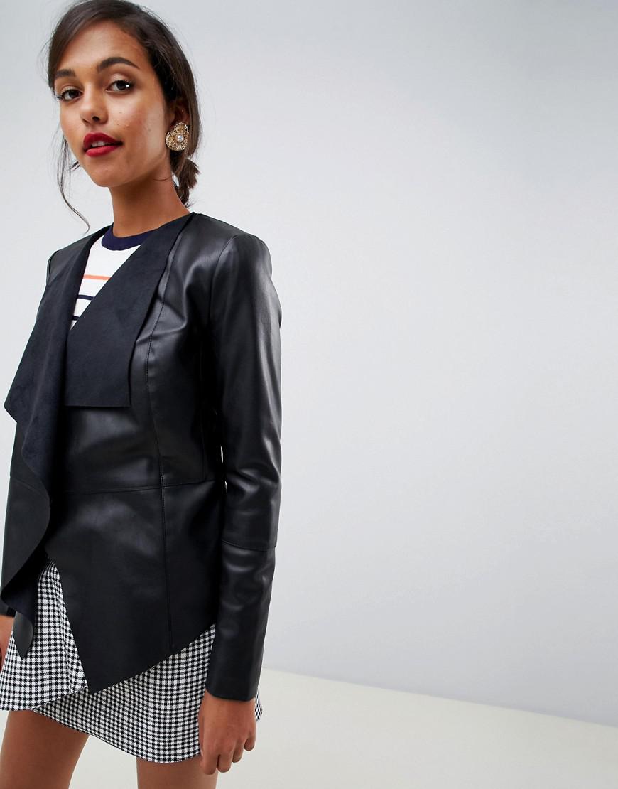Oasis Waterfall Front Faux Leather Jacket In Black Lyst Oasis Women S Waterfall Front Faux Leather Jacket