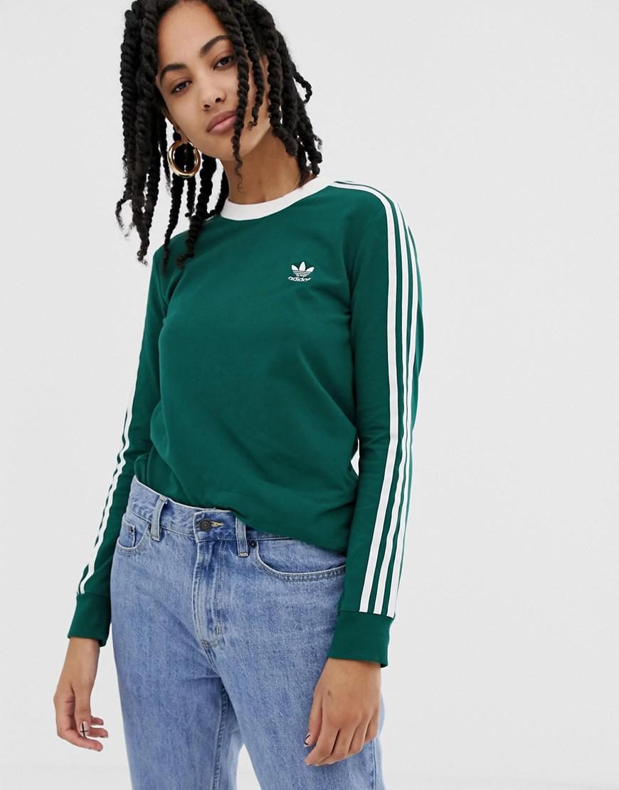 adidas Originals Adicolor Three Stripe Long Sleeve T-shirt In Green in ...