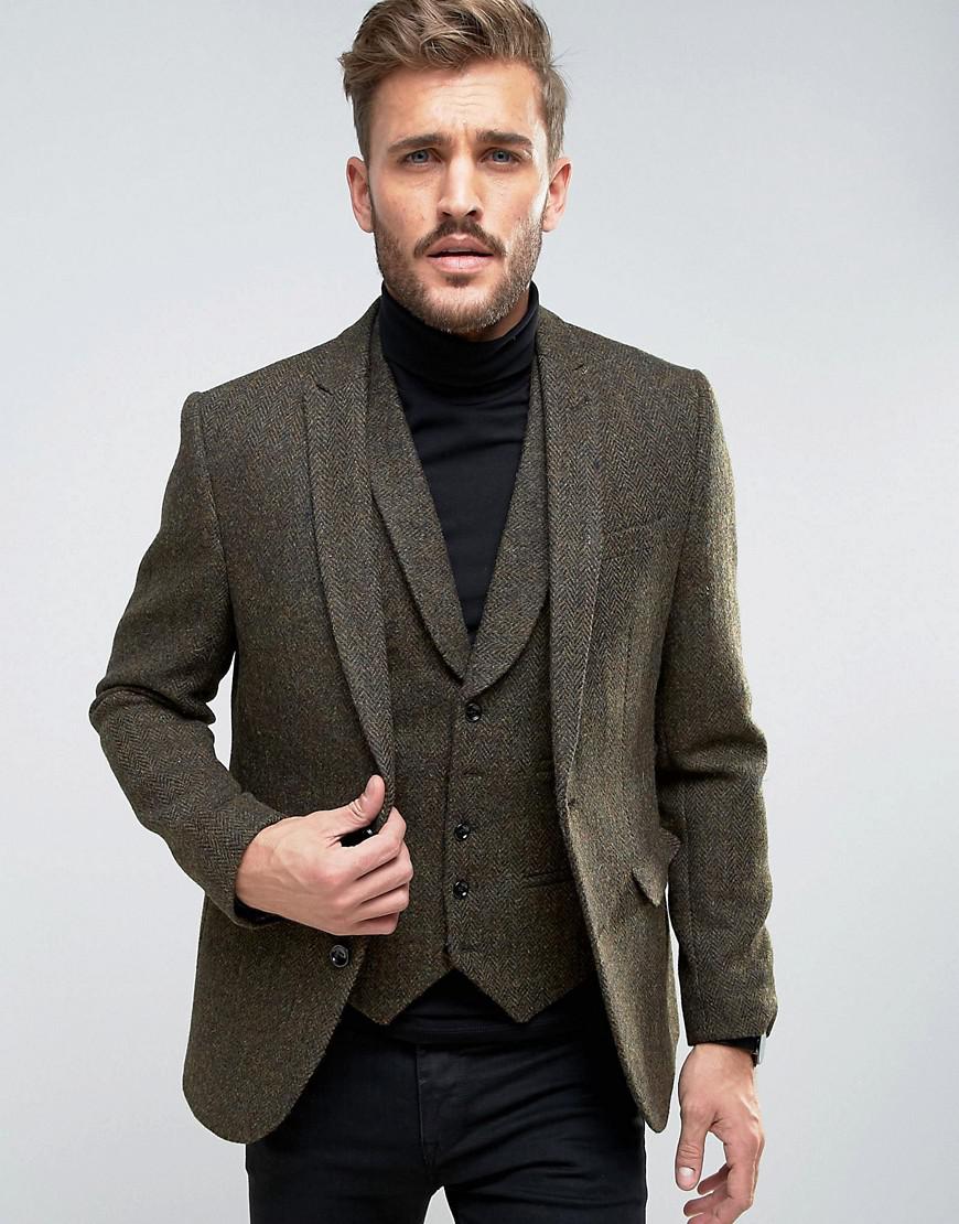 Lyst - Asos Slim Suit Jacket In Harris Tweed Herringbone In 100% Wool ...