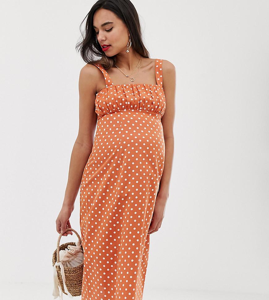 Lyst - ASOS Asos Design Maternity Ruched Bust Midi Sundress In Rust