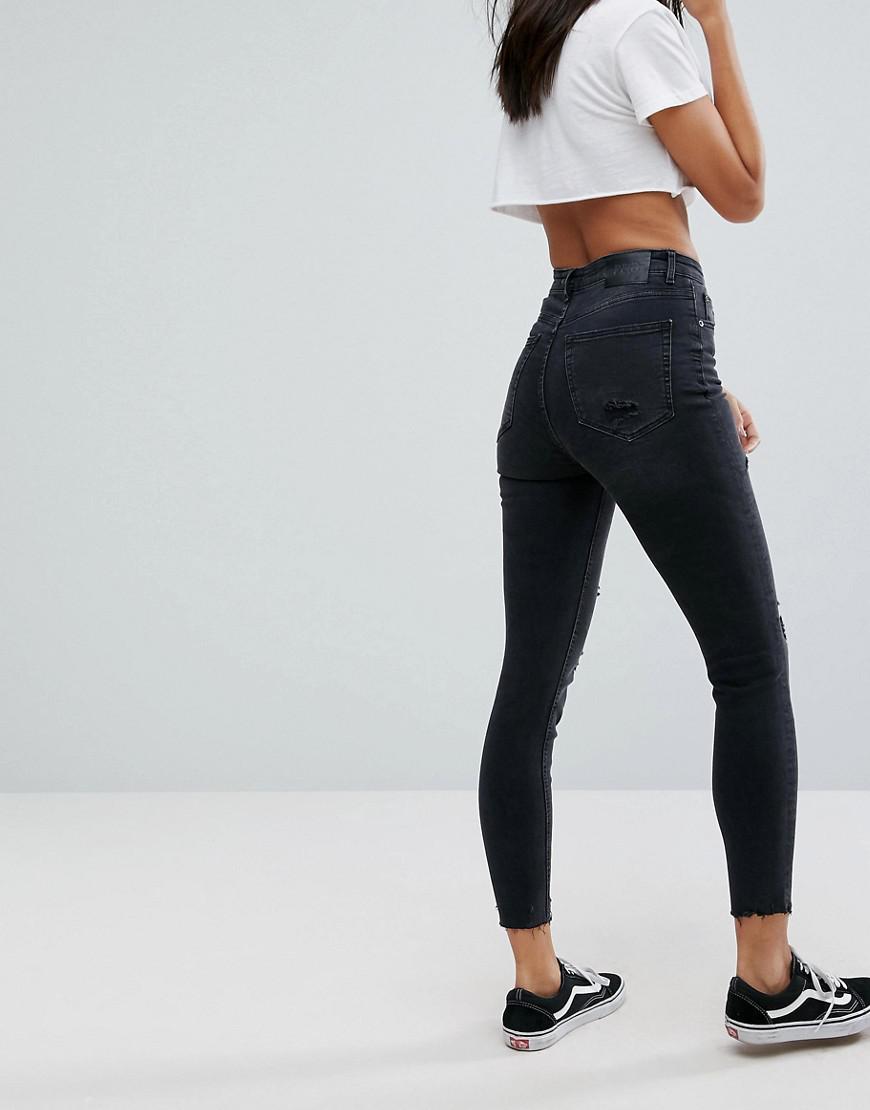 Lyst - Pull&Bear Distressed High Waist Skinny Jean in Black