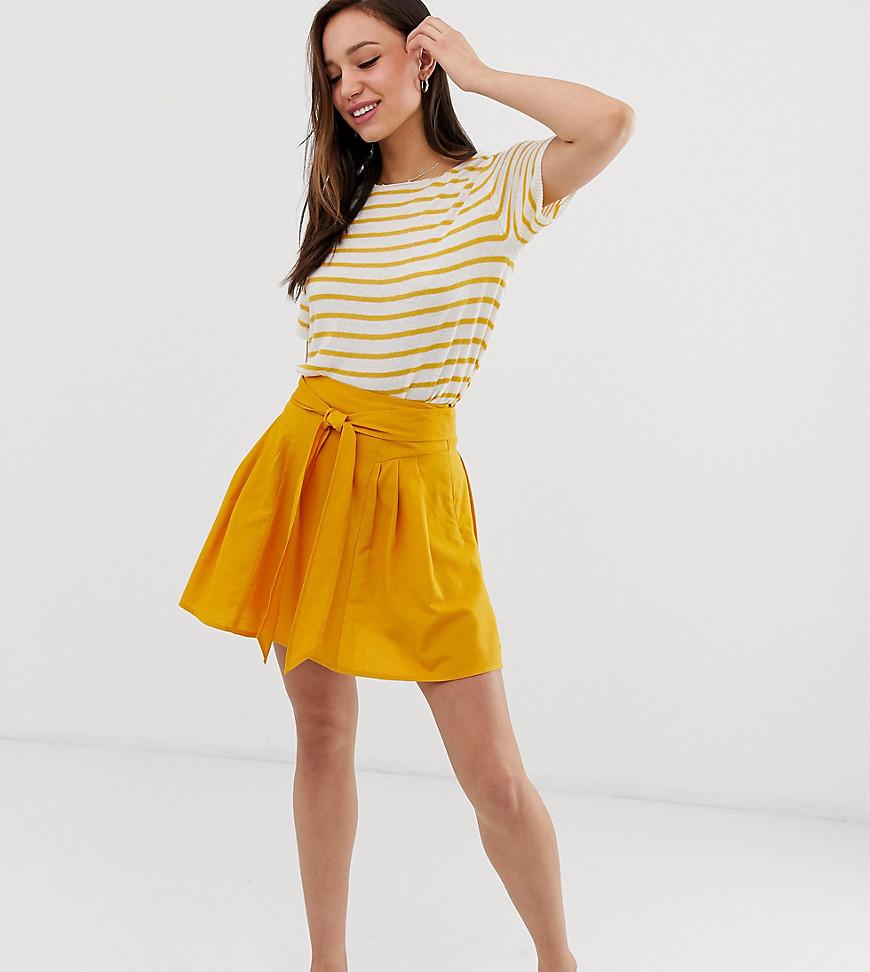 ASOS Asos Design Tall Tie Front Mini Skirt In Cotton in Yellow - Lyst