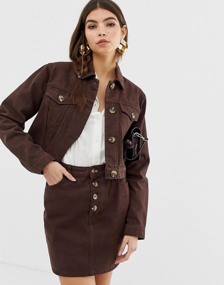 Lyst - ASOS Denim Jacket With Mock Horn Buttons In Chocolate in Brown