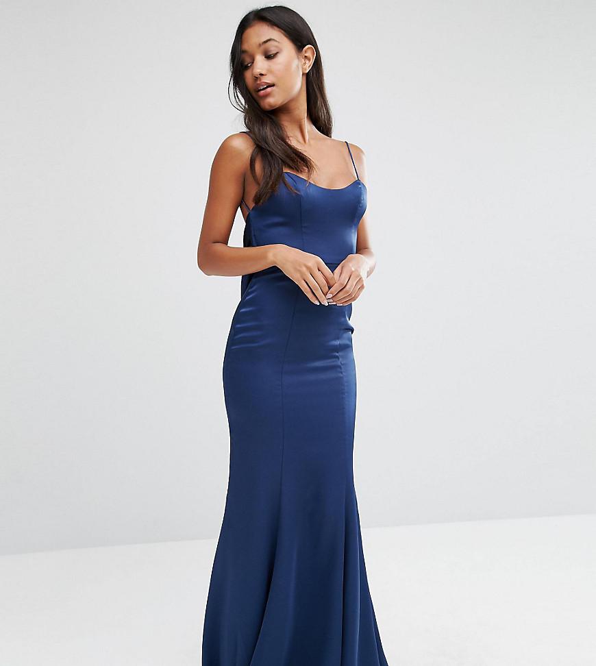 Lyst - Fame & Partners Satin Slip Maxi Dress With Fishtail in Blue