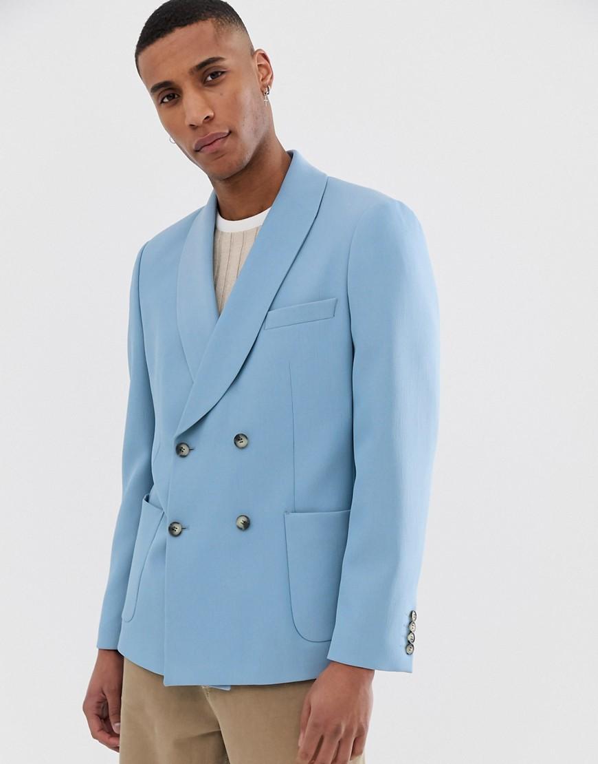 ASOS Boxy Oversized Double Breasted Slim Blazer In Blue in ...