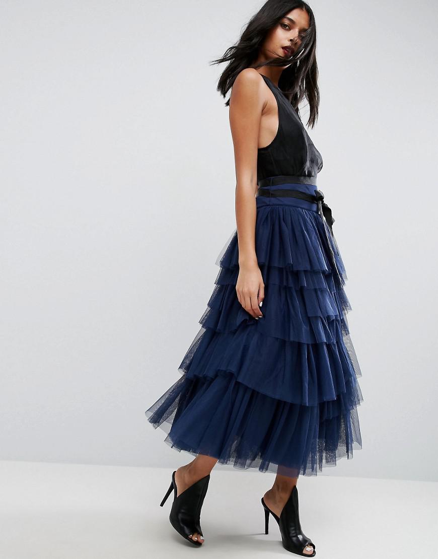 Lyst Asos Tulle  Midi Prom Skirt  With Tiers And Tie Waist 