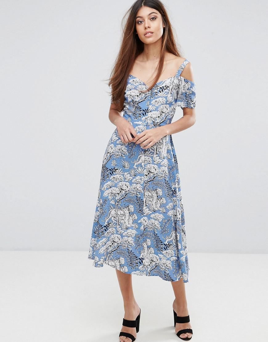 Lyst - Warehouse Tiger Print Button Through Dress in Blue