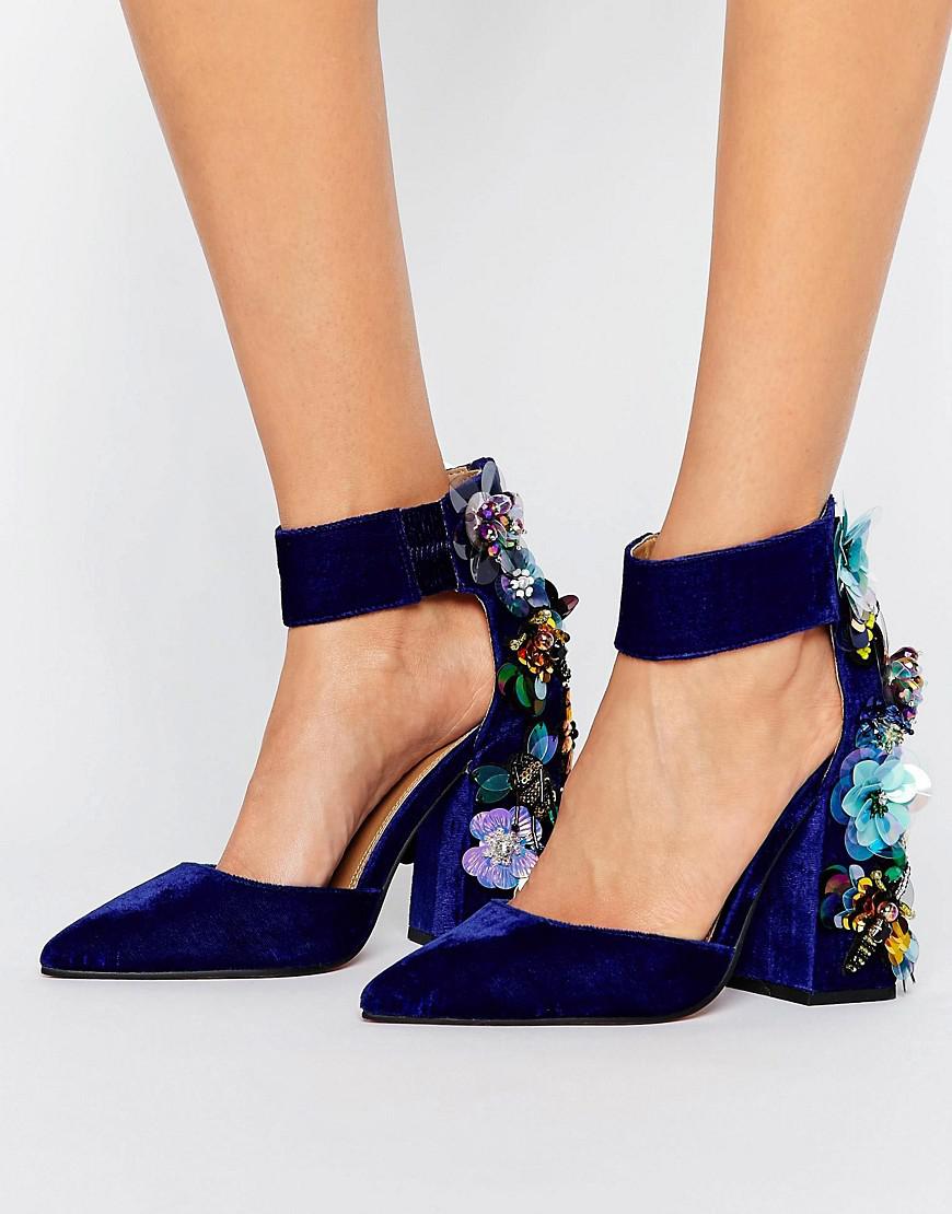 ASOS Velvet Popstar Embellished Heels in Blue Lyst