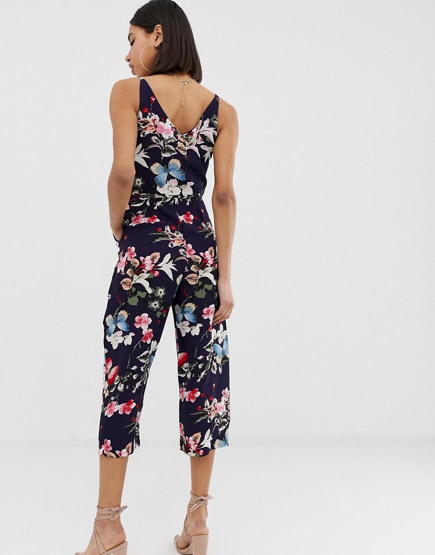 AX Paris Floral Culotte Jumpsuit in Blue - Lyst