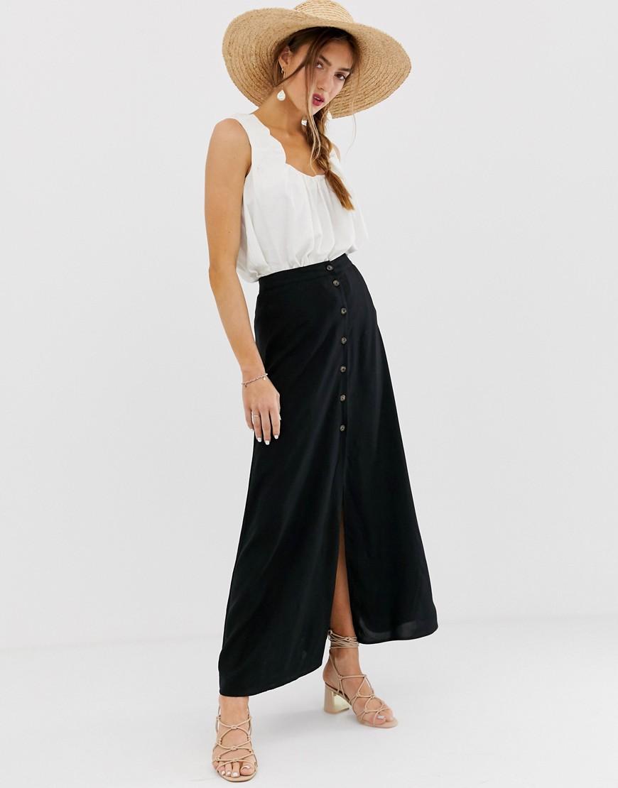 ASOS Button Front Maxi Skirt in Black - Lyst