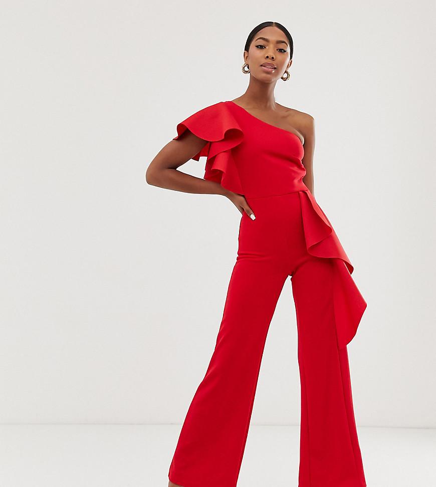 True Violet Exclusive One Shoulder Peplum Frill Jumpsuit In Red in Red ...