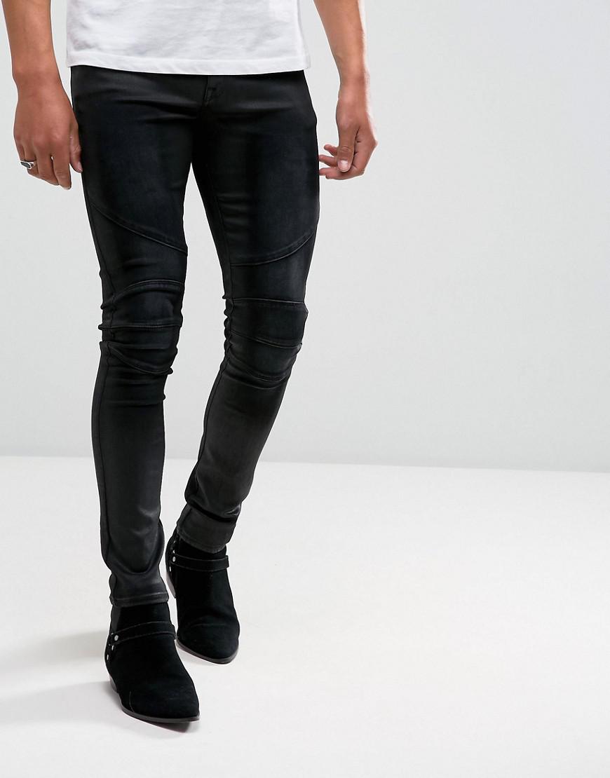 Lyst - Asos Extreme Super Skinny Biker Jeans In Coated Black in Black ...