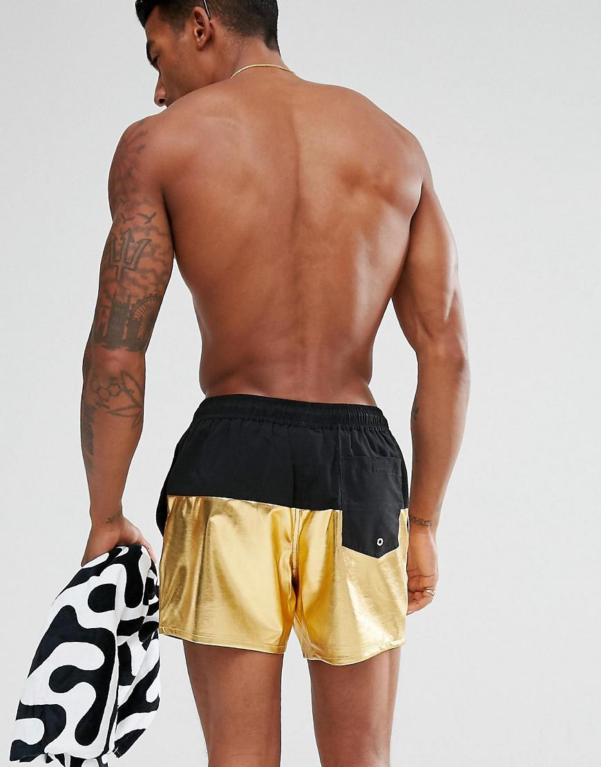 Lyst Asos Swim Shorts With Metallic Gold Panel In Short Length in