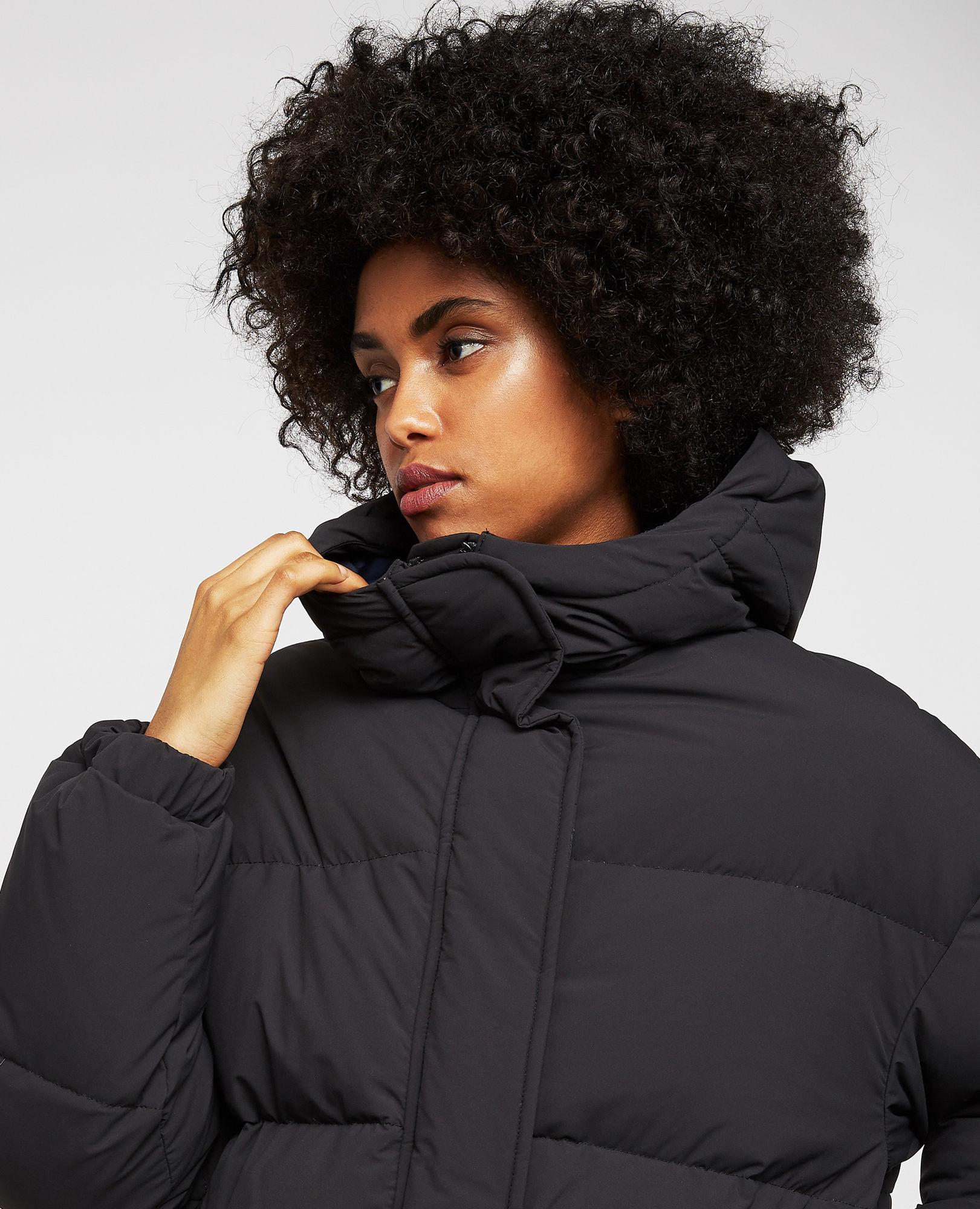 womens black hooded down jacket