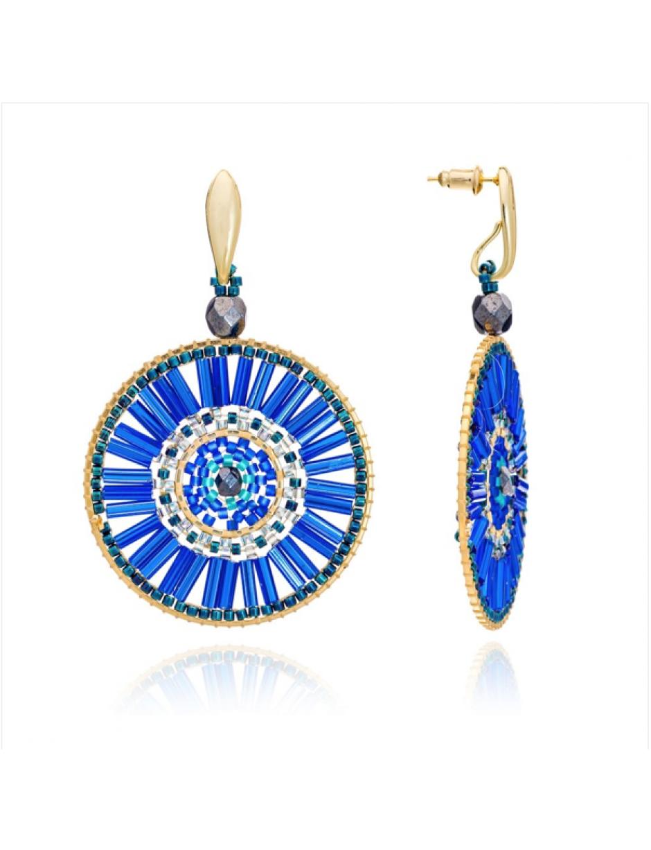 Azuni London Delica And Bugle Bead Circular Earrings in Blue - Lyst
