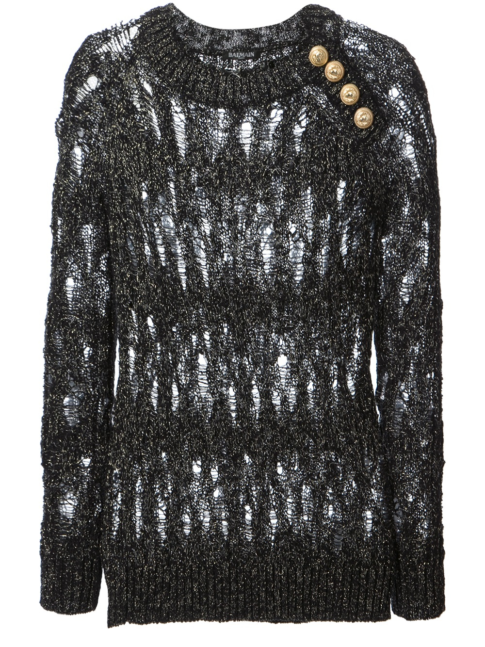 Balmain Distressed Knit Sweater in Black | Lyst