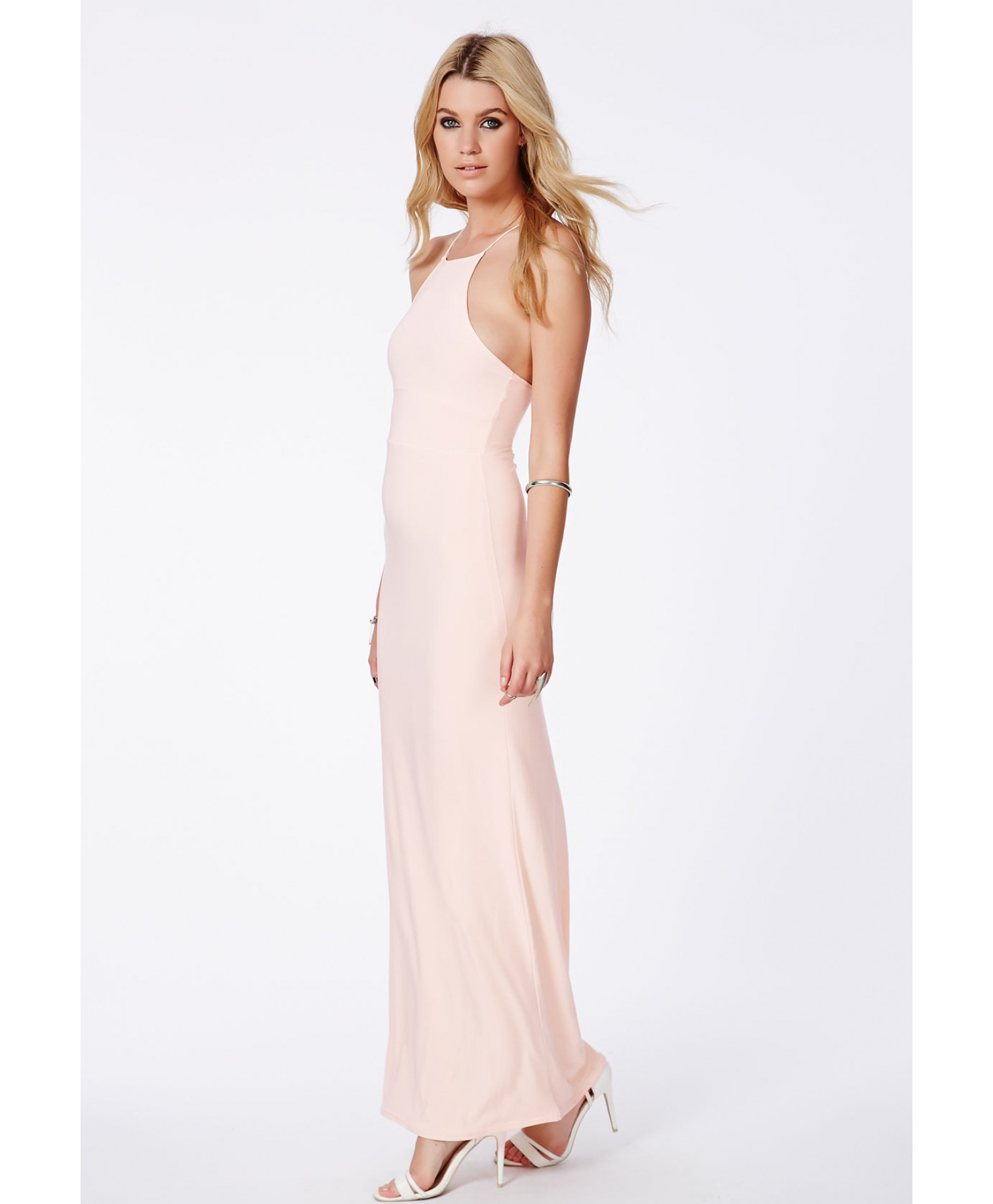 Missguided Teela Nude Strappy Maxi Dress In Pink  Lyst-5505