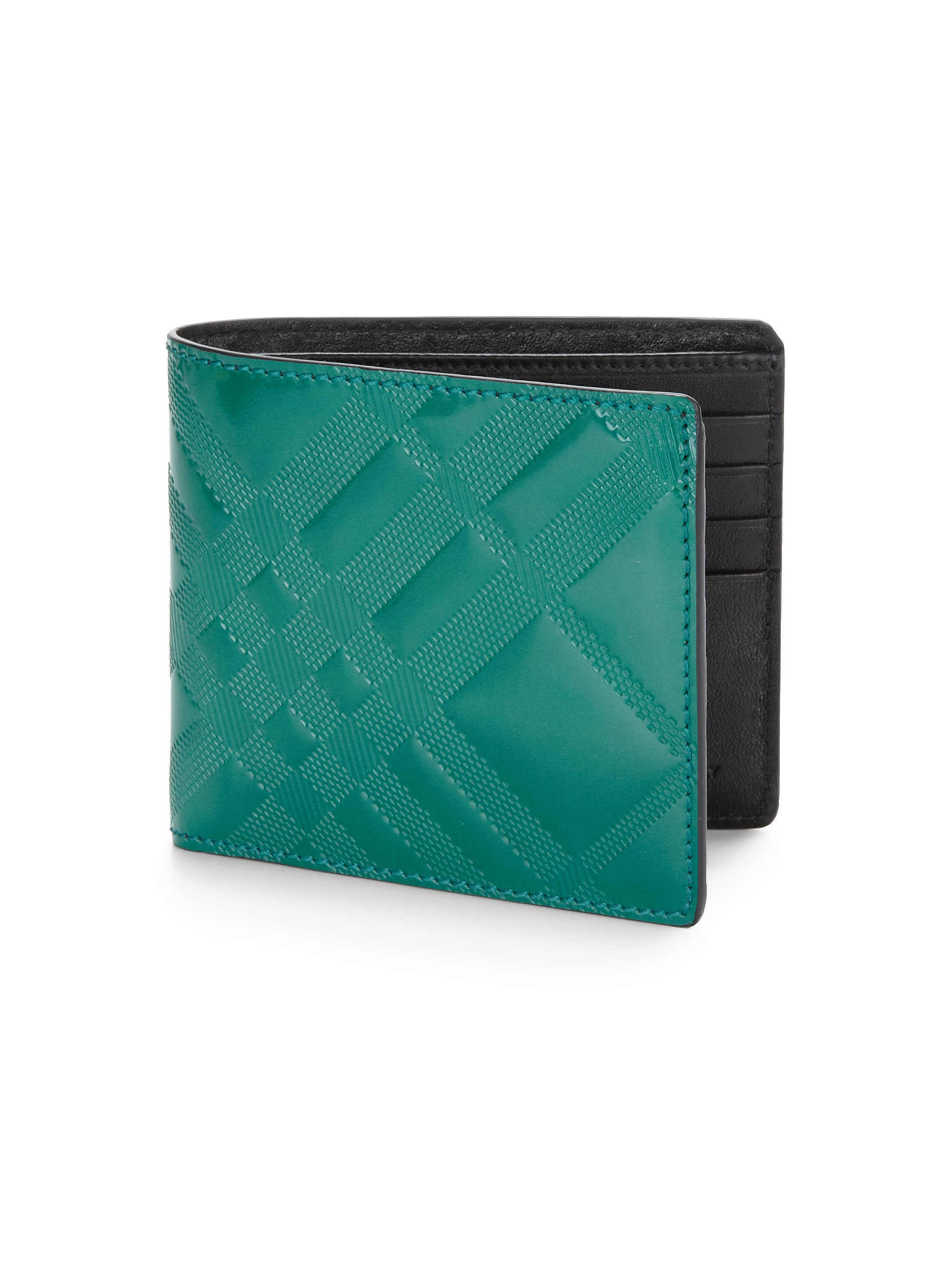 Lyst Burberry Leather Check Wallet in Green for Men