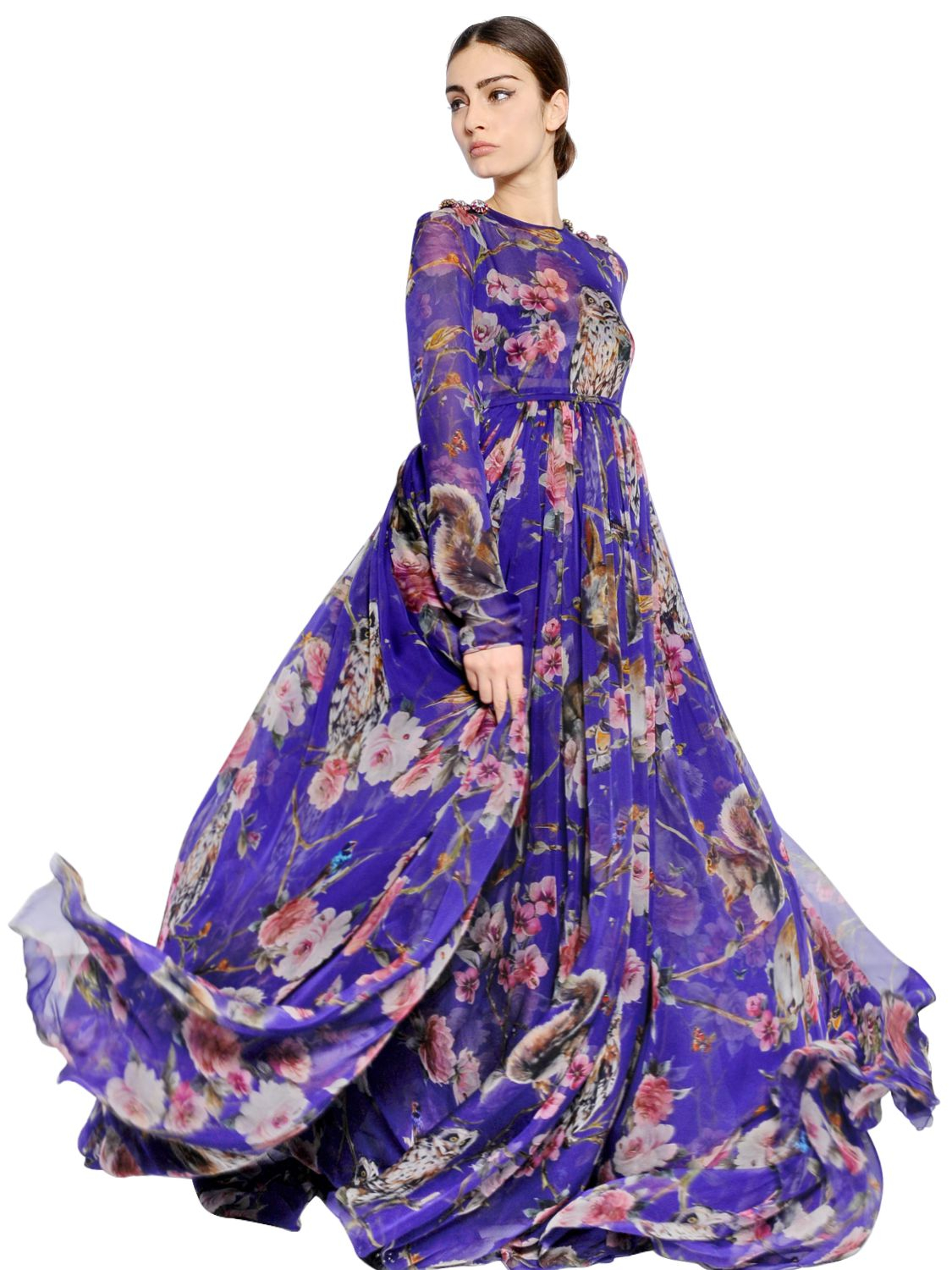 Lyst Dolce And Gabbana Floral Printed Silk Chiffon Dress In Purple 5228