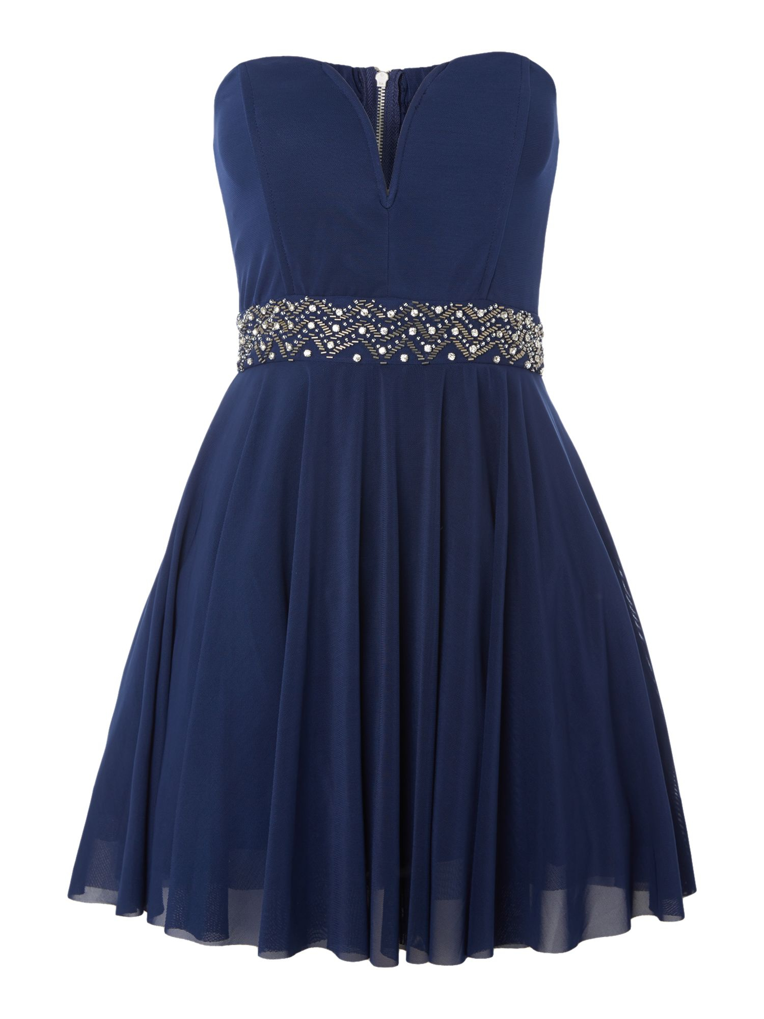 Tfnc Strapless Embellished Waist Fit and Flare Dress in Blue | Lyst