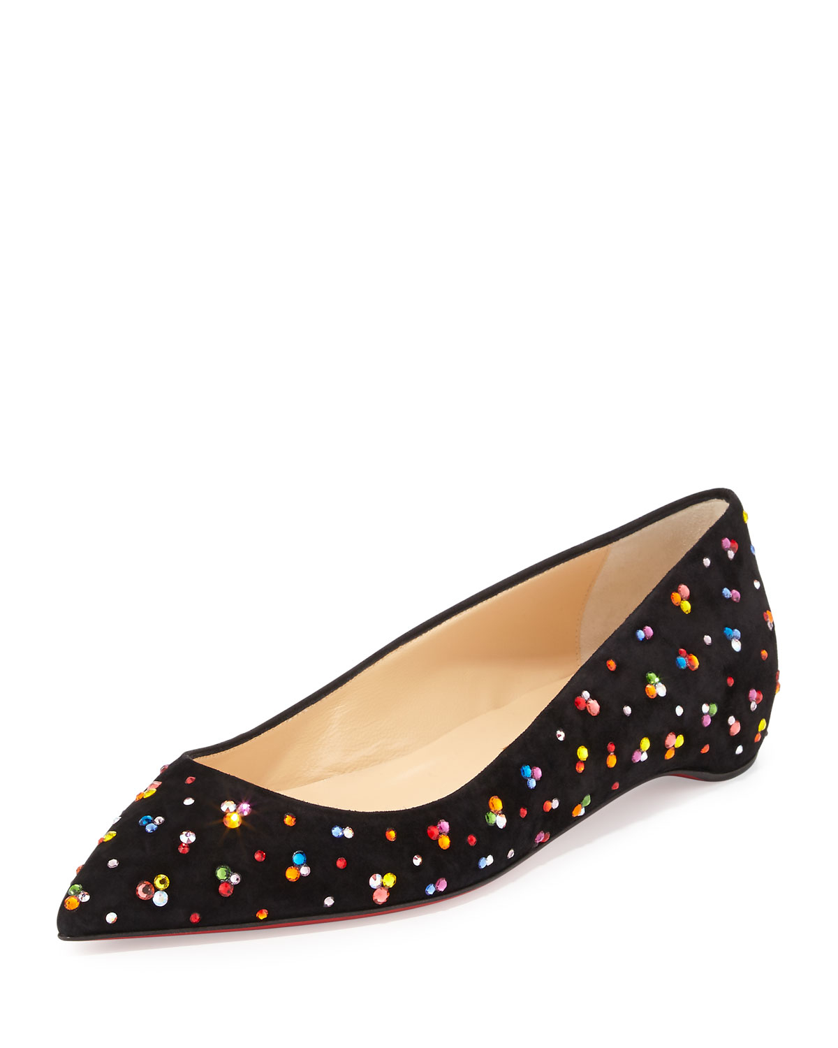 Christian louboutin Pigalle Follies Crystal Red Sole Flat in Black ...  